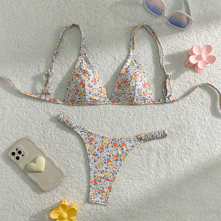 Dame triangel-bikini med justerbare stropper og blomsteragtige mønstre Skovae