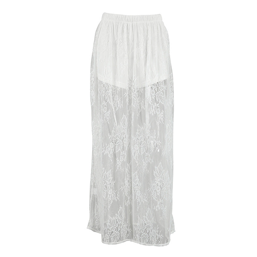 Dame Elegant spidsskjørt med blomsteraccenter og halvtransparent design Stilla