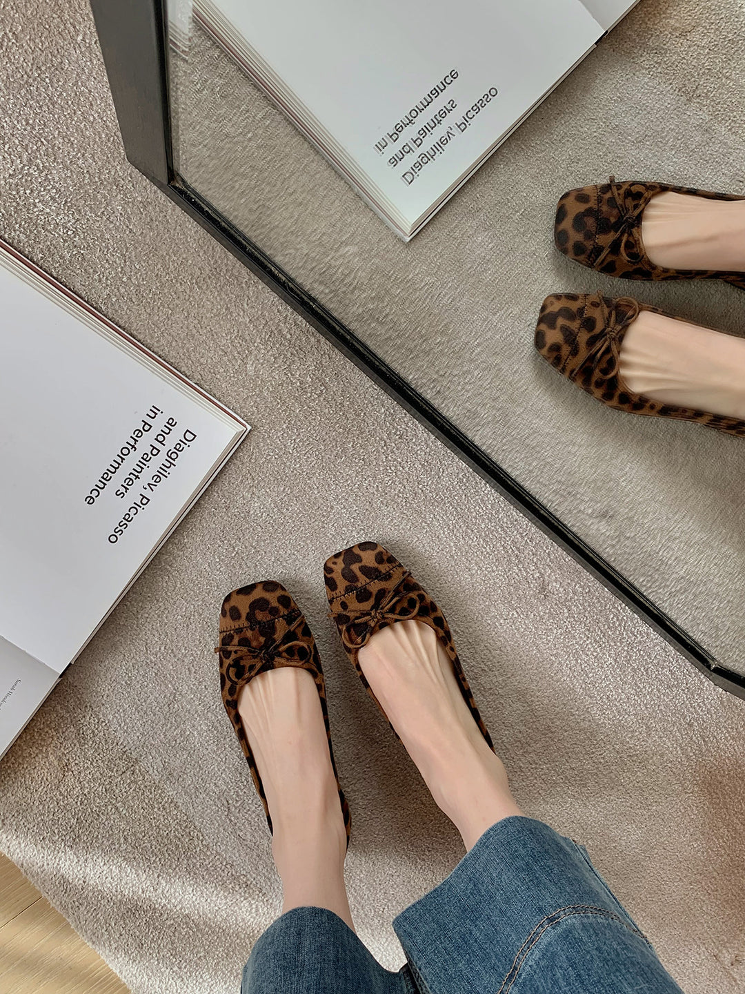 Dame Chic Leopardmønster Ballerinas med dekorativ sløjfe Stilla
