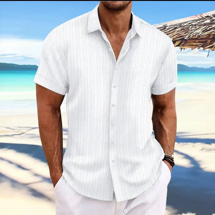 Herrer skjorte med fin strejstruktur og kortærmet Stilla