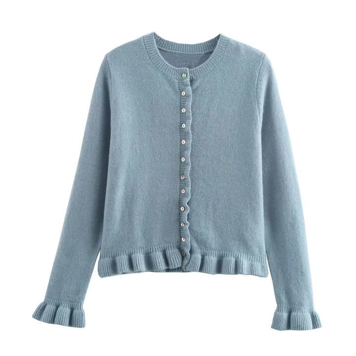 Femme Rüschensaum Knaplukning Cardigan Stilla