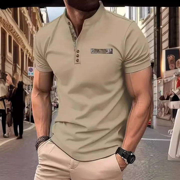 Herrer Poloshirt med moderigtigt ståkrave og elegante knapper Stilla