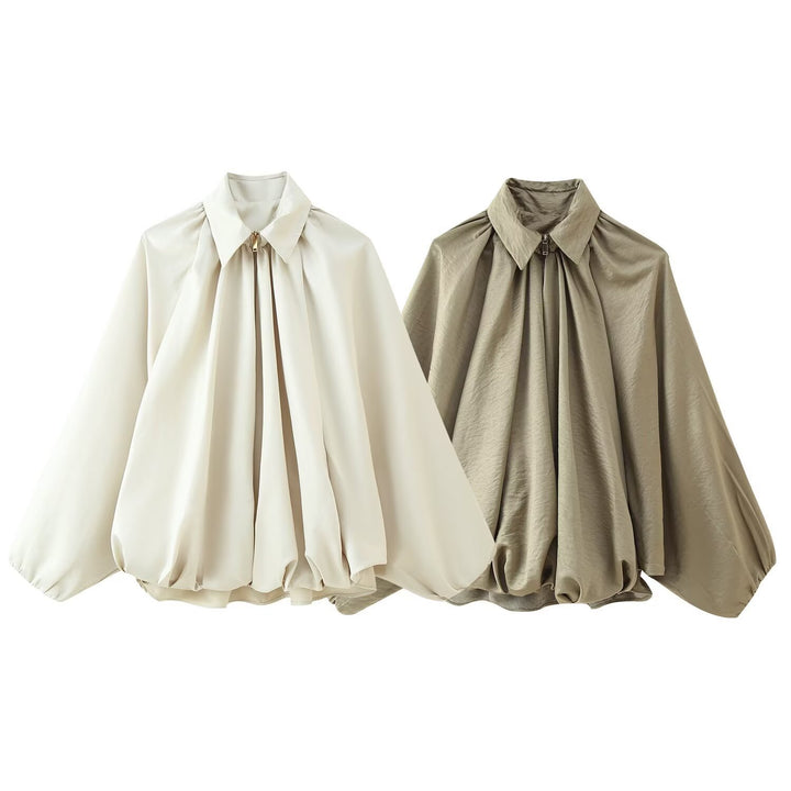 Femme Draped høj krave bluse Stilla