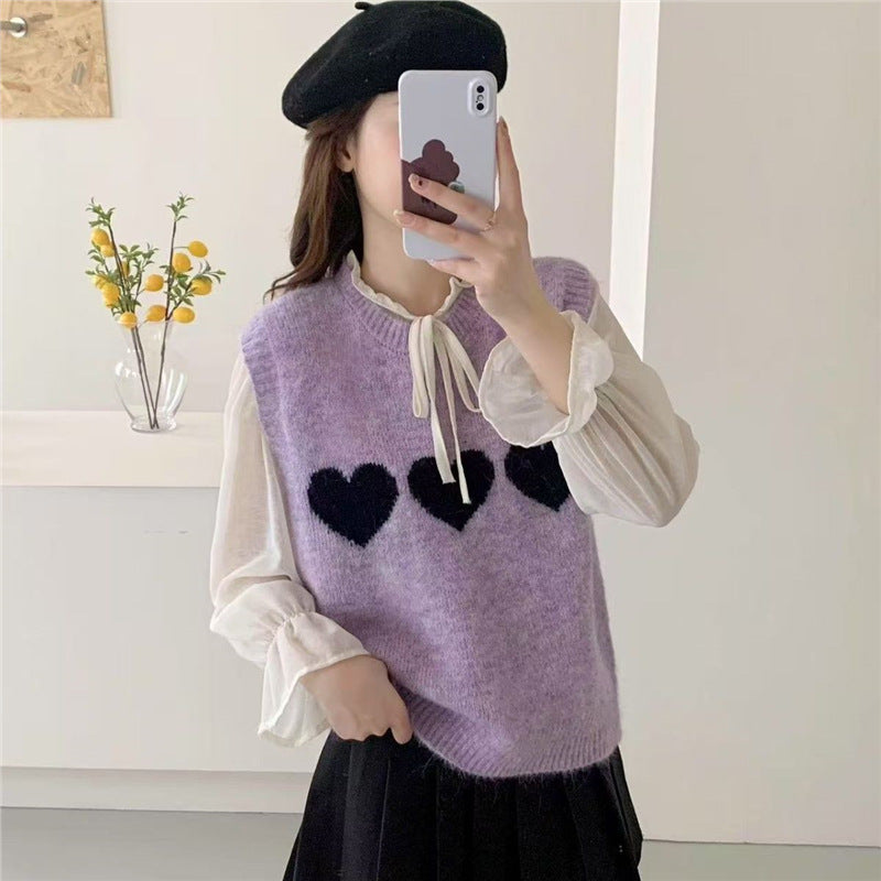 Kvindestrik sweater med hjerte motiv Stilla