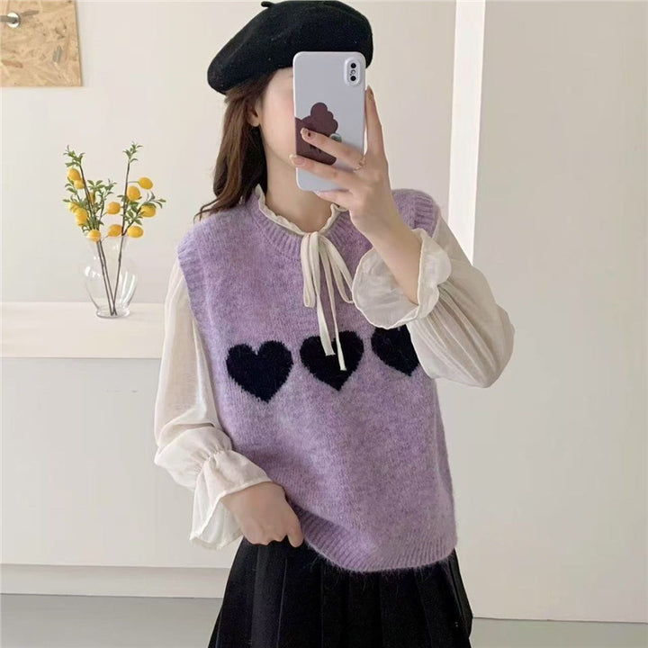 Kvindestrik sweater med hjerte motiv Stilla