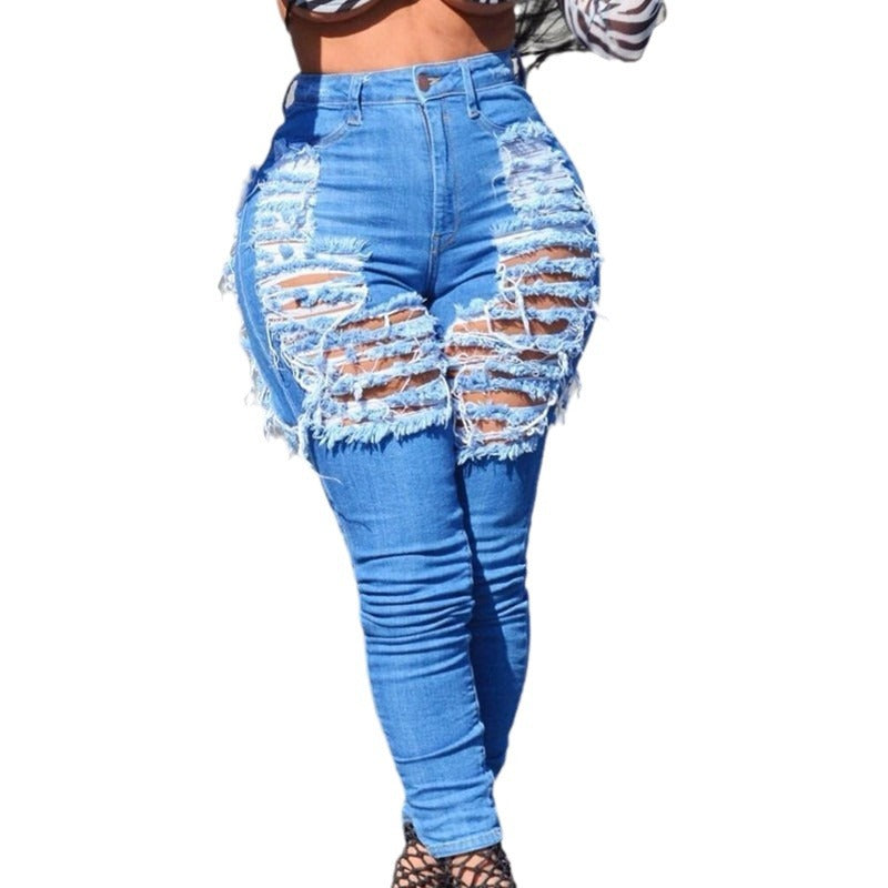 Dame højtaljeret skinny jeans med stilfulde destroyed-detaljer og kropsformende design Stilla