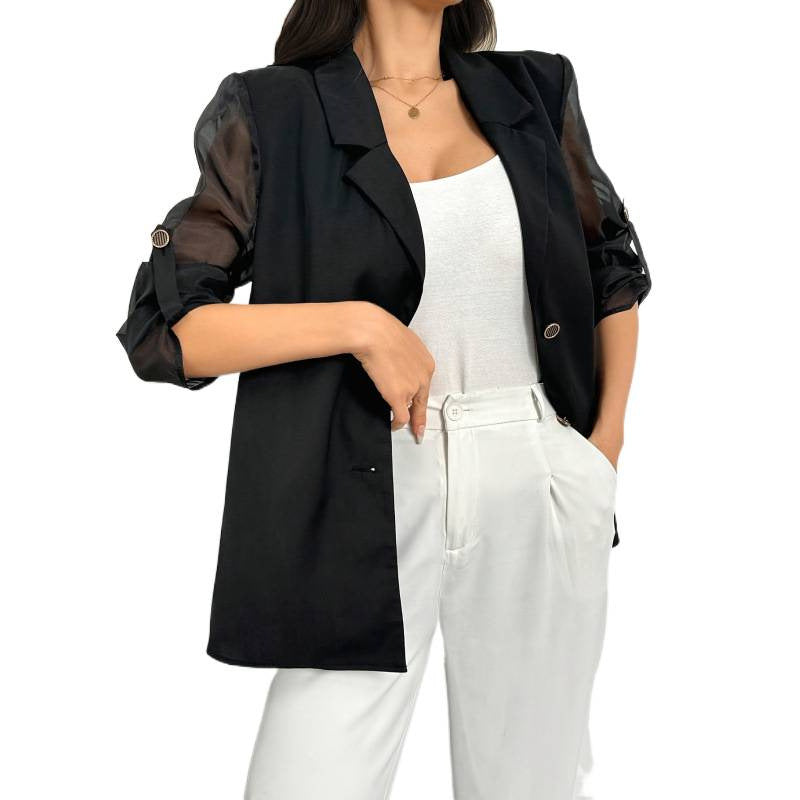 Dame Elegant Blazer med transparente ærmer Skovae