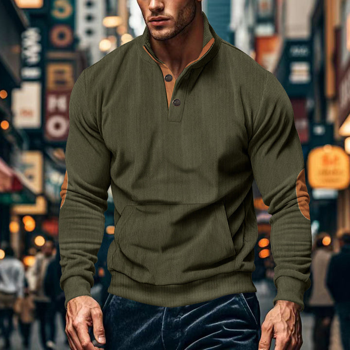 Herre Sportiv Pullover med moderne krave og kontrastdetaljer Stilla