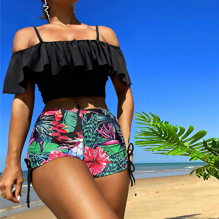 Dame Crop-Top og Shorts Badebeklædning-Sæt med glædeligt Blomster Mønster Stilla