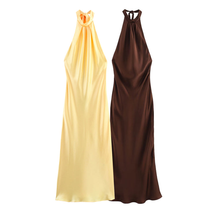Dame Halterneck Satin Maxi Kjole med Nøglehulsdetalje Stilla