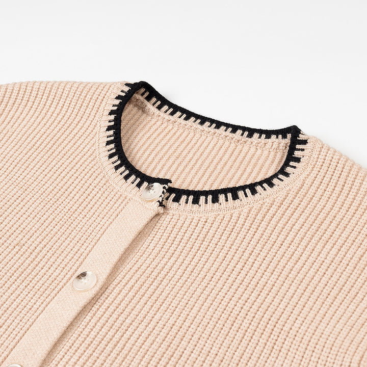 Dame strik cardigan med elegante kontrastdetaljer Stilla