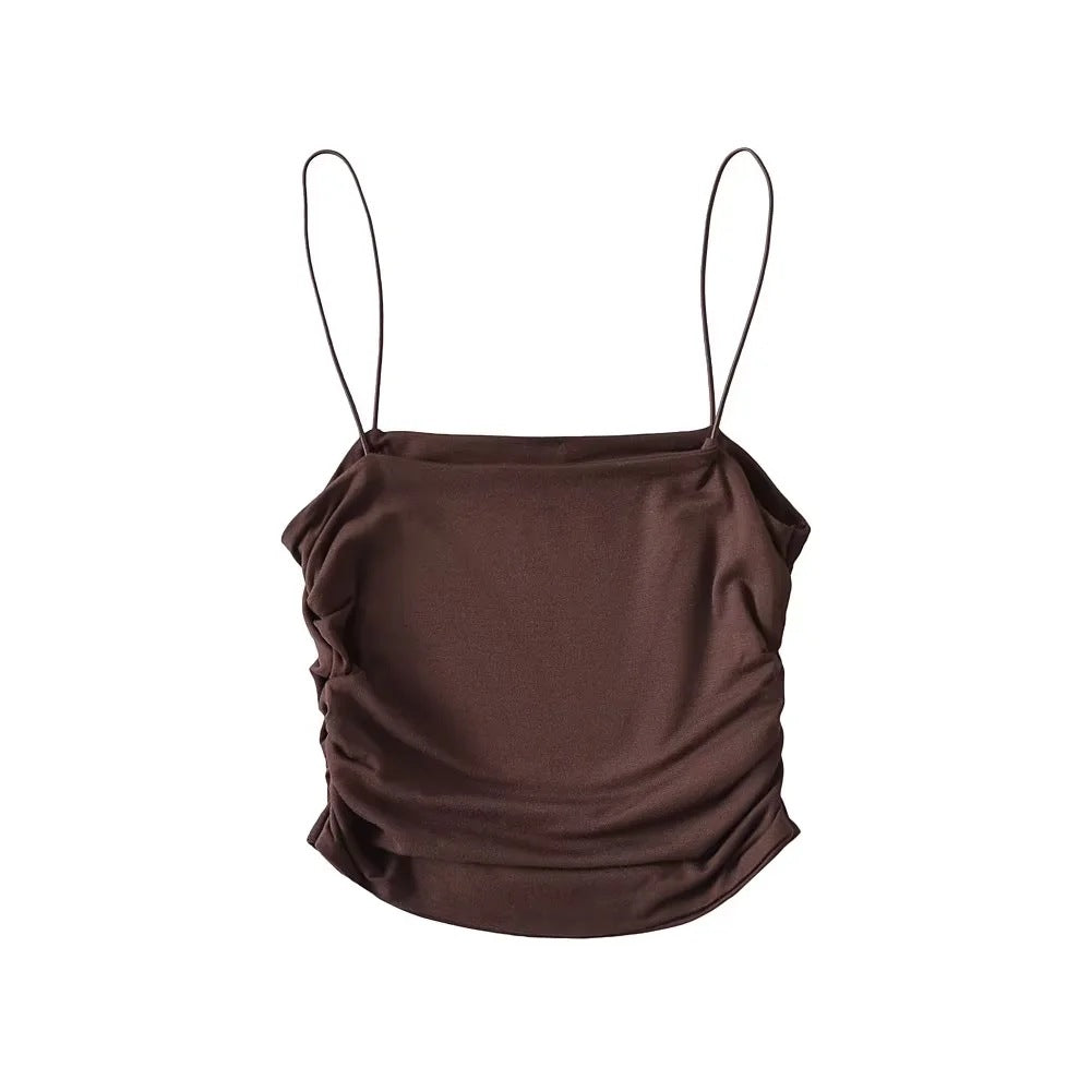 Dame spaghetti strop bluse med raffineret draperingseffekt Stilla