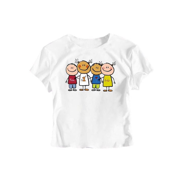 Dame Crop-T-Shirt med kreativt børnetegning mønster Skovae