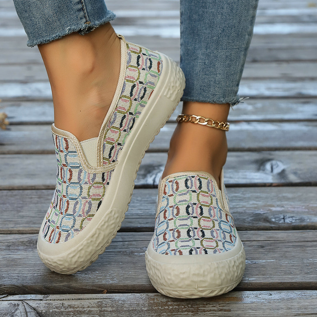 Dame Slip-On Sneakers med moderne geometrisk mønster og elastisk indtræk Stilla