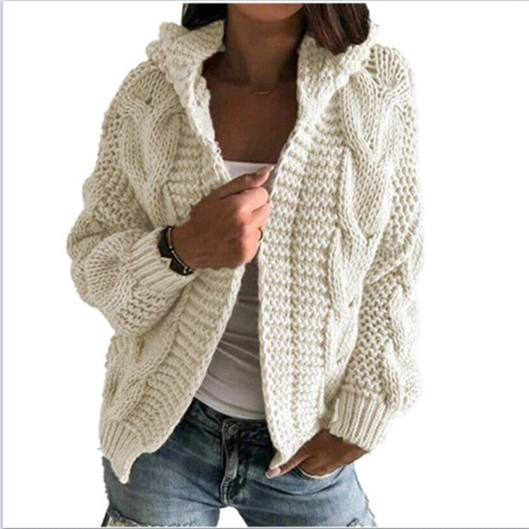 Kvinders chunky strik cardigan med hætte og dybe lommer Stilla
