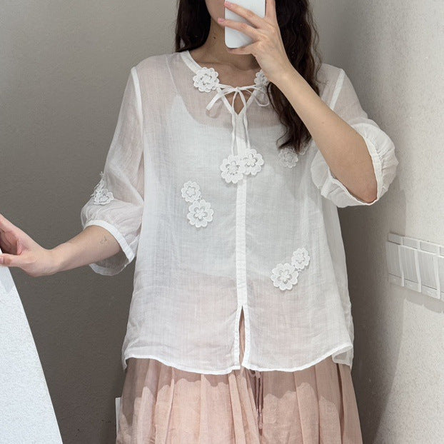 Femme Floral Broderet Bluse Stilla