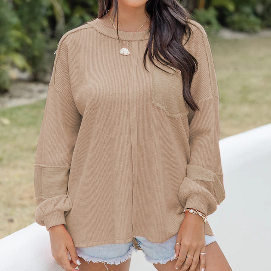 Kvinder casual oversized langærmet skjorte med ribstruktur og praktisk brystlomme Stilla