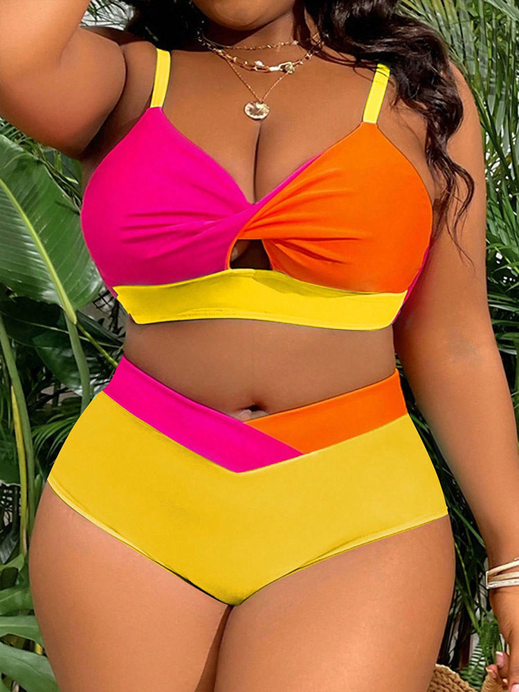 Dame høj talje bikini-sæt med moderne farveblokdesign Skovae
