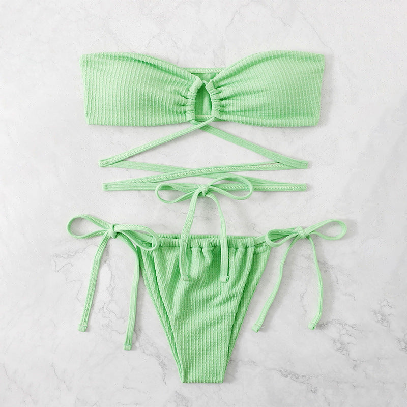 Dame bandeau-bikini med raffineret skæring og justerbare bånd Stilla