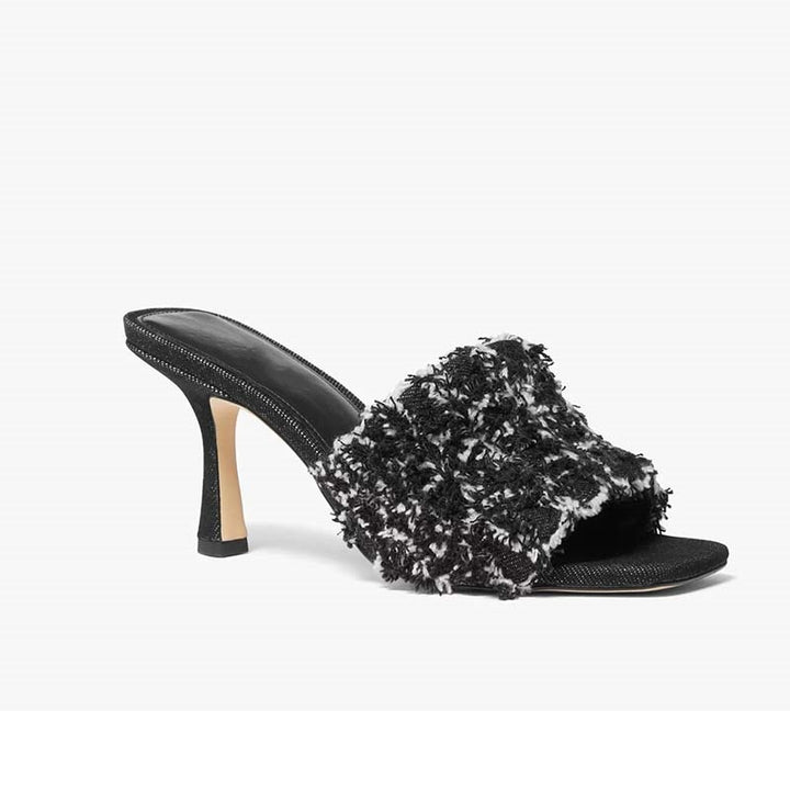 Femme High-Heeled Slide Mules med struktureret stof Stilla