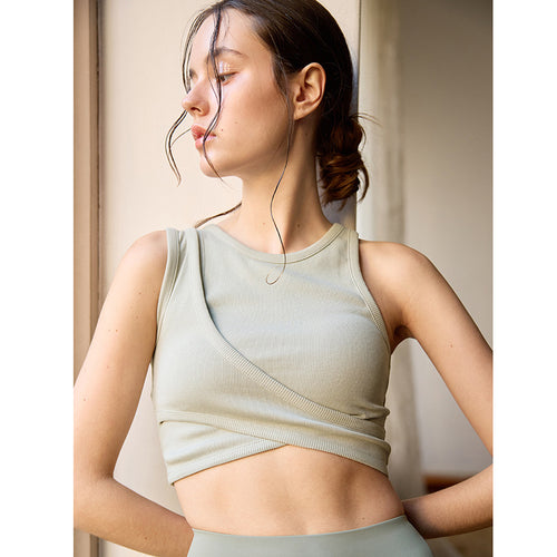 Dame Sporty Crop-Top med asymmetrisk indpakningsdesign og åndbar pasform Stilla