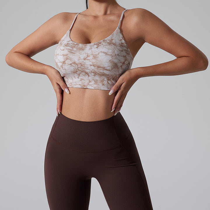 Dame Sporty Crop-Top med marmoreret design og justerbare stropper Stilla