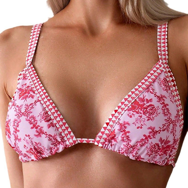 Dame Triangel-Bikini med legesygt blomsterdesign og elastiske stropper Skovae