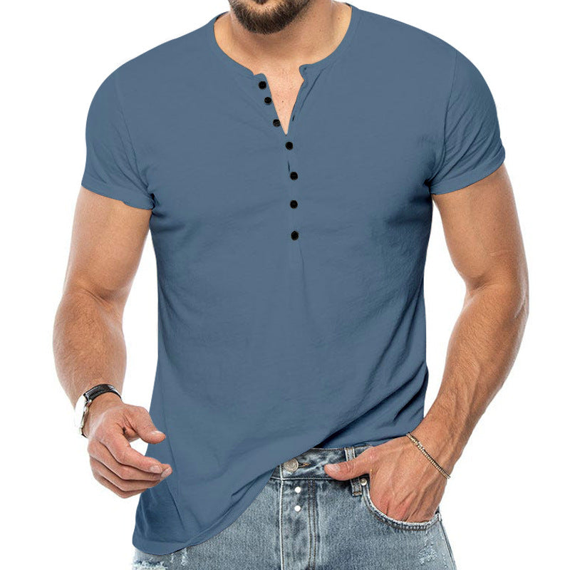 Herre kortærmet Henley-shirt med moderne knapdesign og kropsnær pasform Stilla