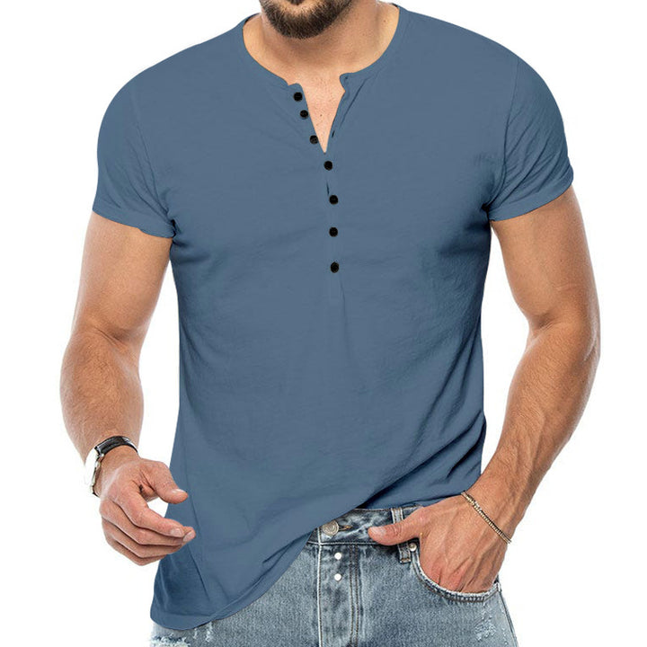 Herre kortærmet Henley-shirt med moderne knapdesign og kropsnær pasform Stilla