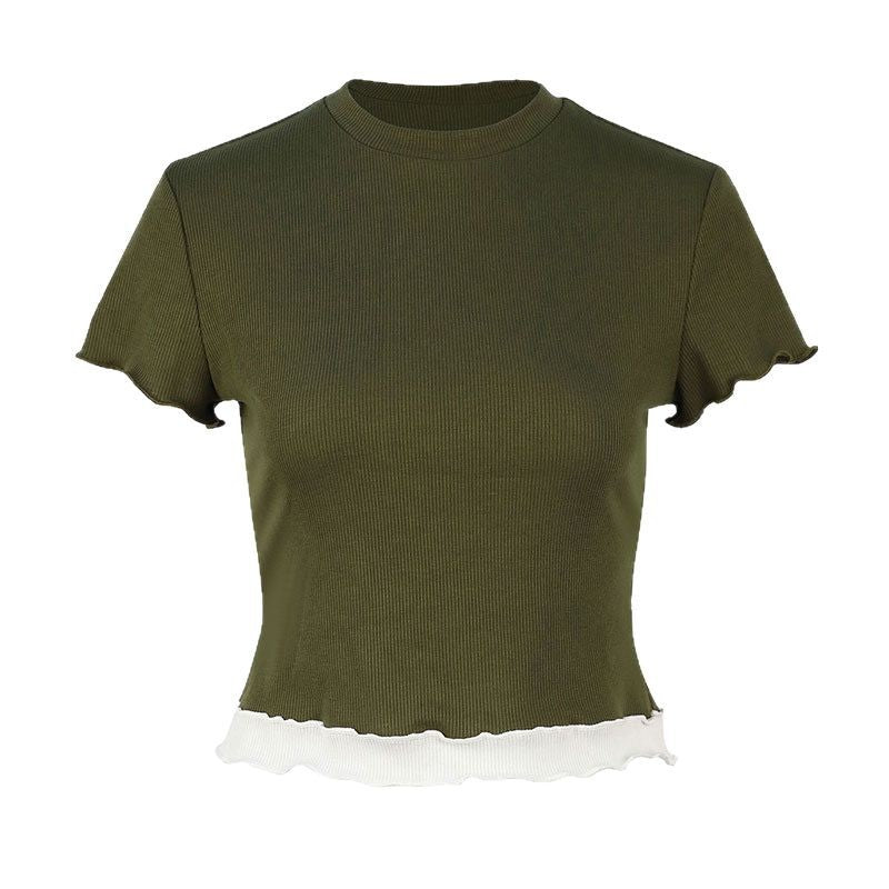 Dame Crop-Top med flæsedetaljer Skovae