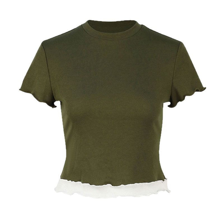 Dame Crop-Top med flæsedetaljer Skovae