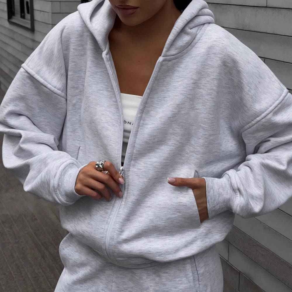 Kvindernes Oversized Hættebluse og Løs-Fittende Joggingbukser Sæt Skovae