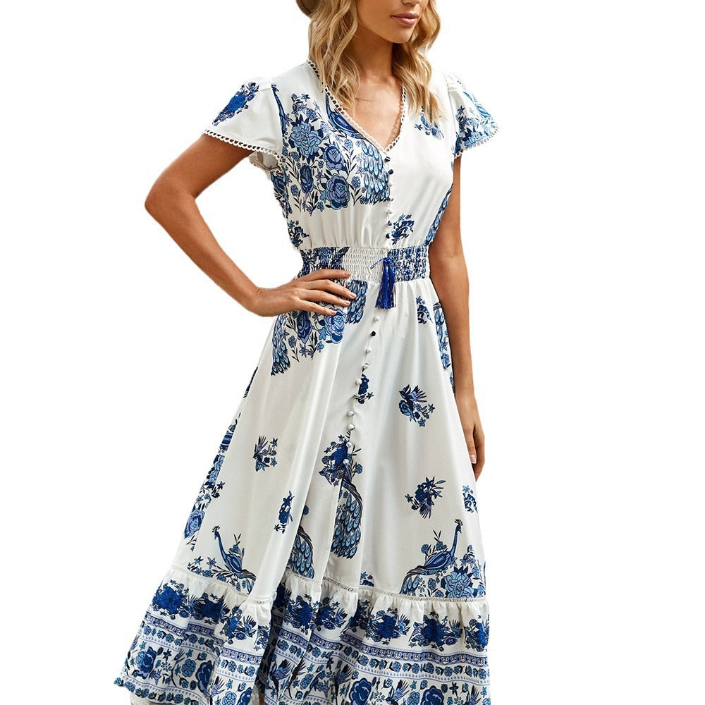 Dame Bohemian Maxi Kjole med blomsterbroderi Stilla