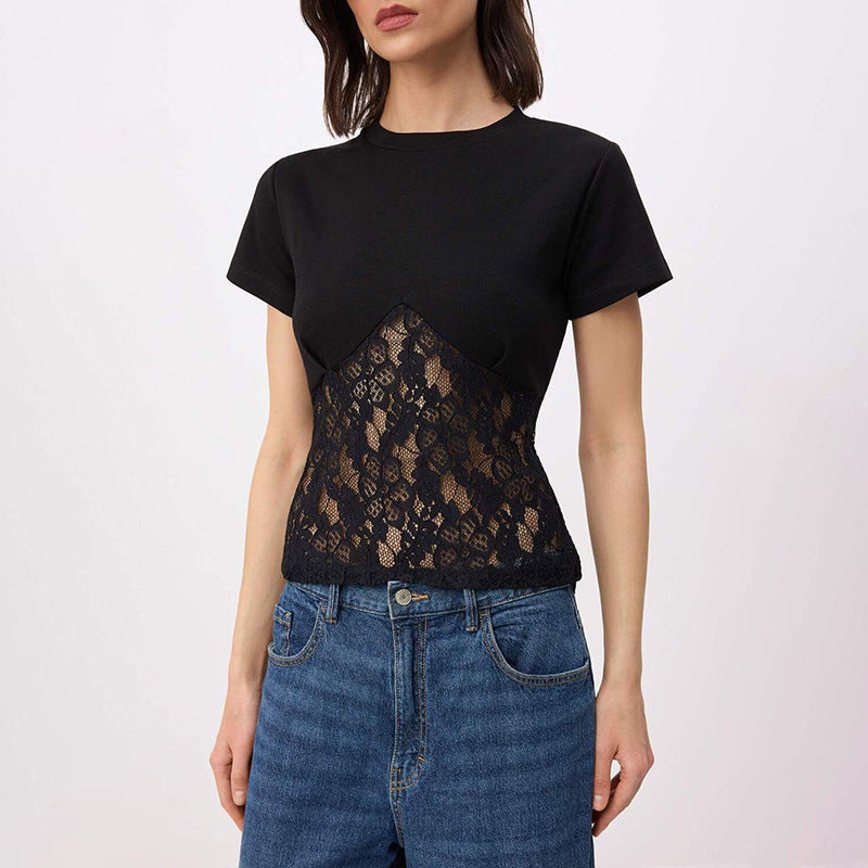 Damer Elegant top i lace og jersey Skovae