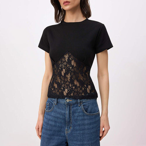 Damer Elegant top i lace og jersey Skovae