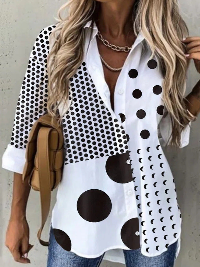 Dame bluse top med florale detaljer og elegant krave Stilla