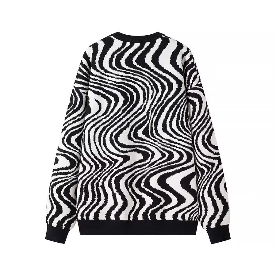 Dame trykt pullover med kunstnerisk bølgemønster Stilla