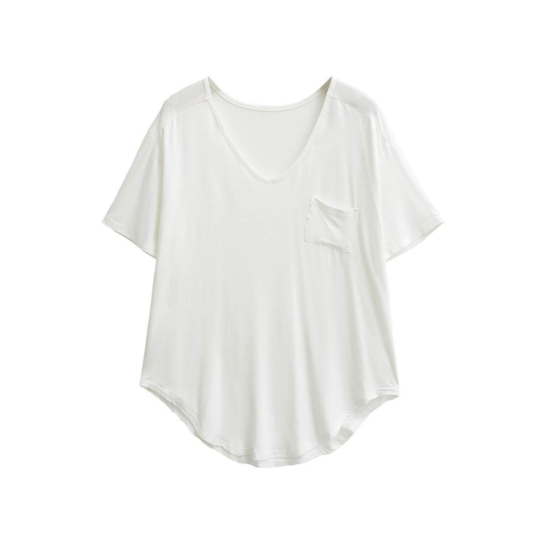 Femme Relaxed Fit V-Udsnit T-Shirt med Lomme-Detajle Stilla