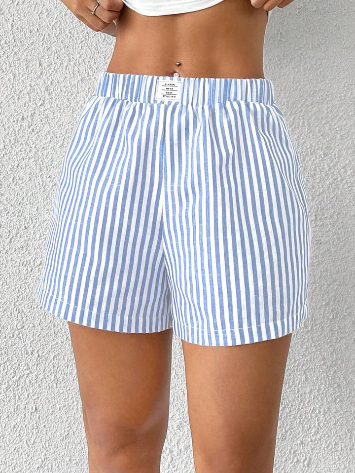 Dame stribede shorts i let bomuld med elastisk linning Skovae
