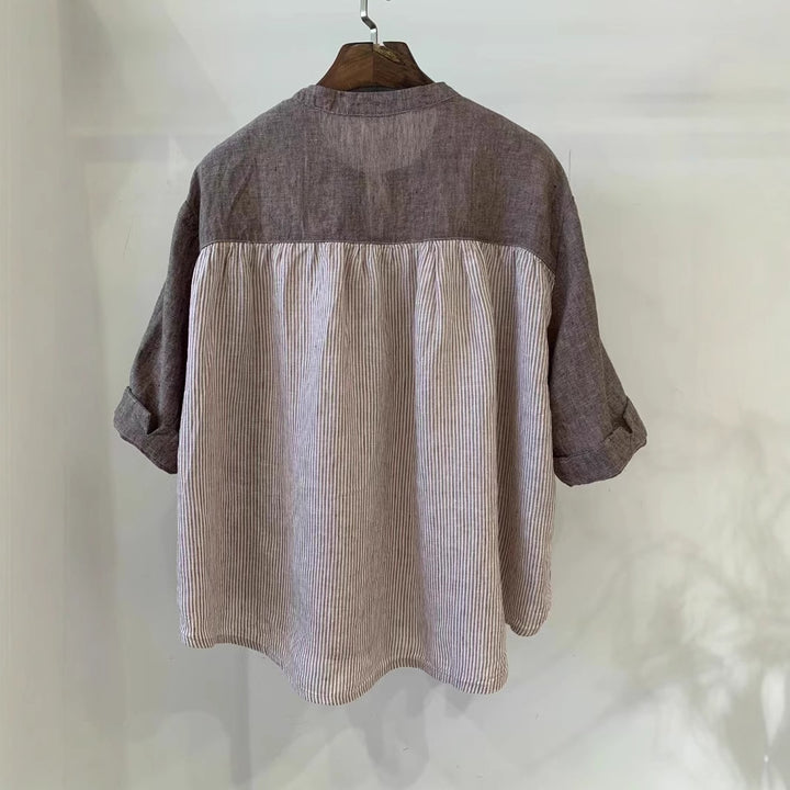 Dame stribet linned blouse med løs pasform og halvlange ærmer Stilla