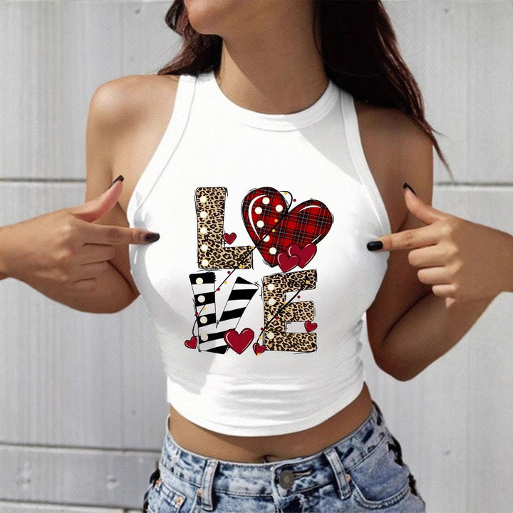 Dame Crop-Top med spændende hjerte-motiv og moderigtigt tryk Skovae
