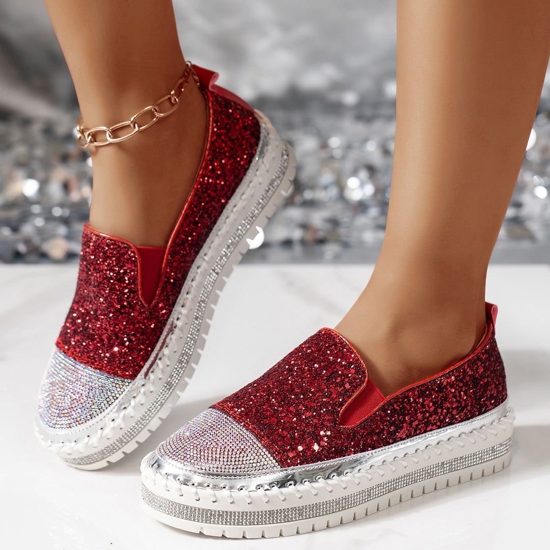 Dame Glitrende Slip-On Sneakers med komfortabel Sål Stilla