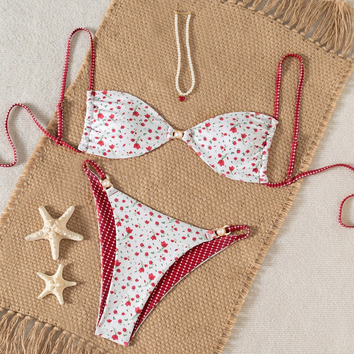 Dame Bikini-sæt med raffineret leopardmønster og elegante perledetaljer Skovae