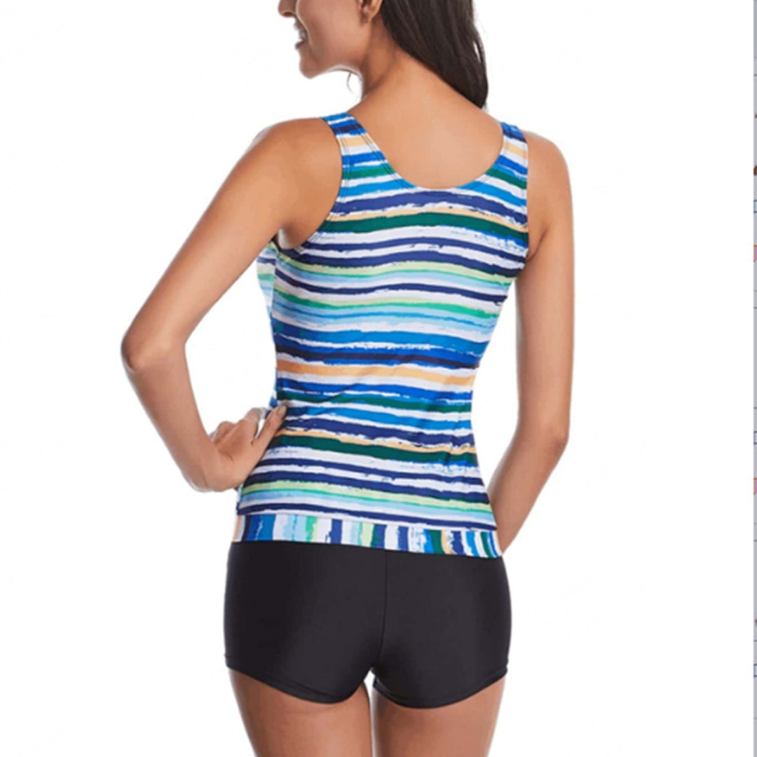 Dame Sport Tankini med moderne stribemønster og behagelige shorts Stilla