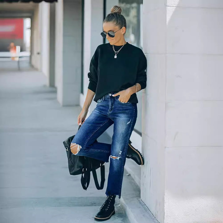 Damer Mom-Jeans i moderne Destroyed-Style med mellemhøjde og afslappet pasform Stilla