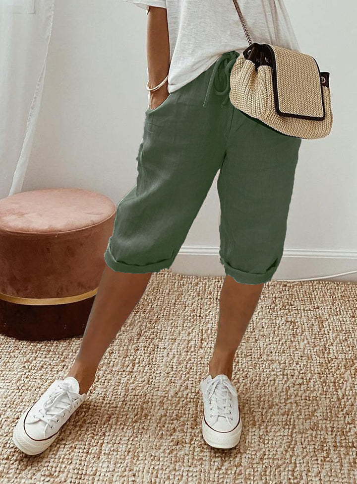 Damer Lette Linned-shorts med Gummibånd Stilla