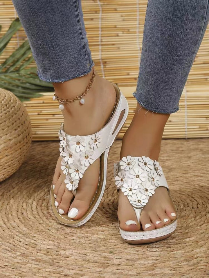 Dame flip-flopsandaler med blomsterapplikationer og skridsikker sål Stilla