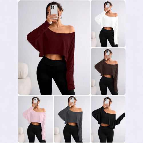 Dame Casual Crop-top med løs pasform og asymmetrisk udskæring Skovae