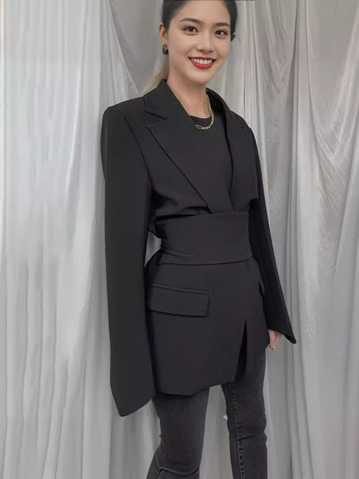 Stilla | Blazer Longline Skræddersyet Fit Selvbinder Talje Revers Lommer
