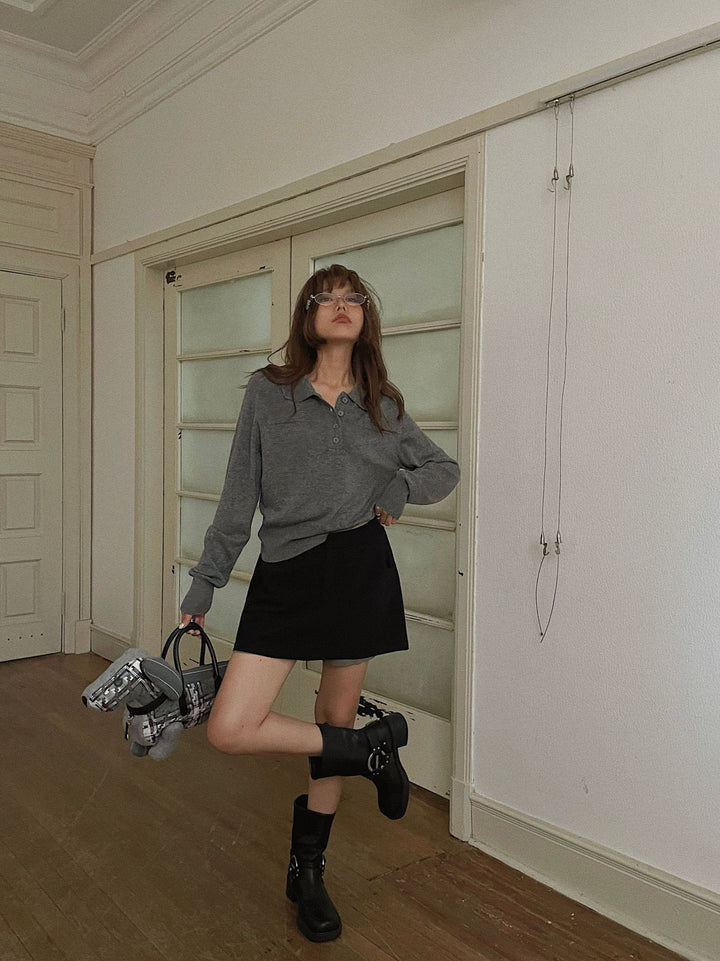 Dame sweater med krave og knaplukning Stilla
